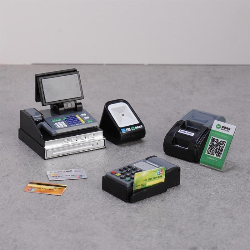 Toy Cash Register - プラスチック製のコレクタブルフィギュアミニレジPOSマシン1セットシミュレーションスーパーマーケットシーン家の装飾アクセサリー