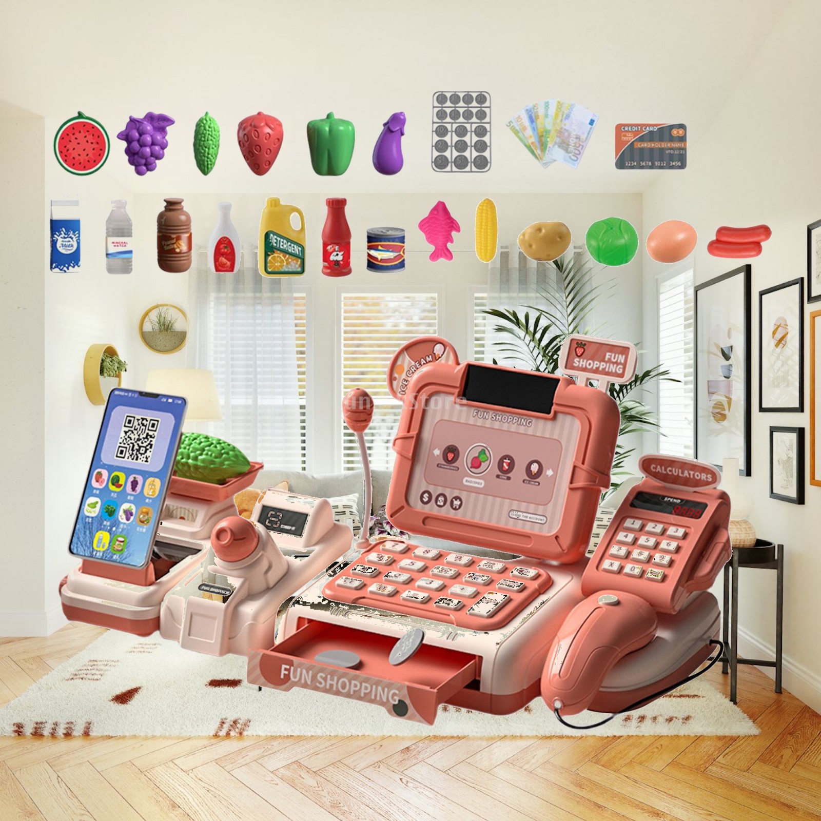 Toy Cash Register - スーパーマーケットストアのおもちゃ レジごっこ遊びセット ストアキッズ スーパーマーケットレジごっこ遊びセット 子供用 誕生日プレゼント