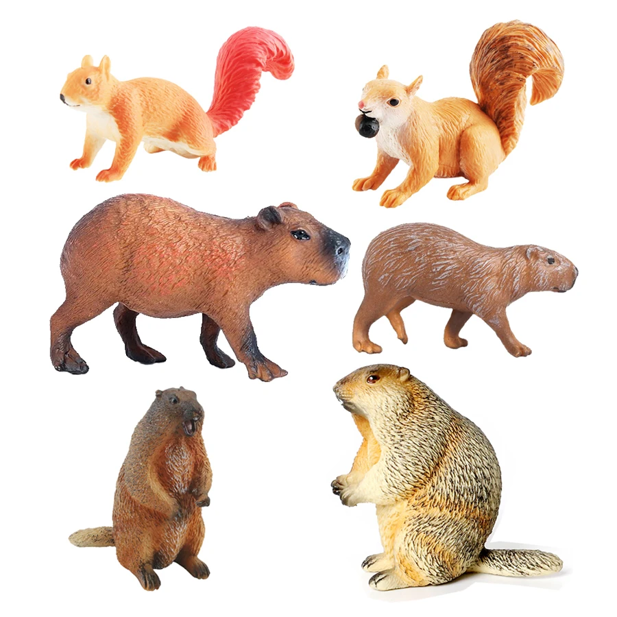 Kids Toys Reviews - カピバラ カピバラ リス マーモット プラスチック動物置物 アクションフィギュア、子供のお気に入りの野生動物モデル、子供用の収集価値のあるおもちゃ