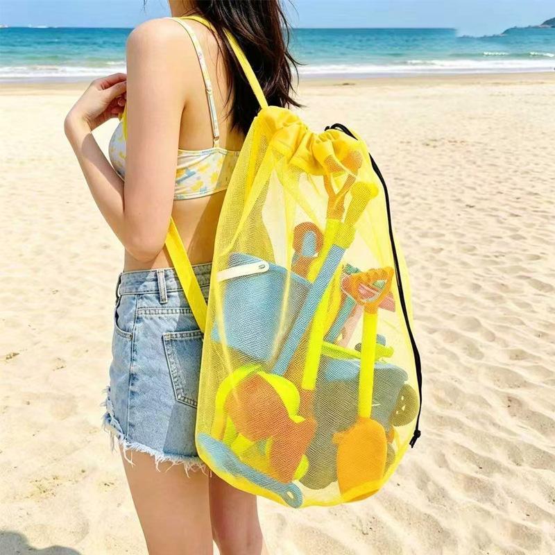 Kids Toys Bag - 大容量ポータブルメッシュビーチ収納バッグ通気性のある折りたたみ式1個入りトートバッグ子供用ビーチおもちゃプールパーティー用