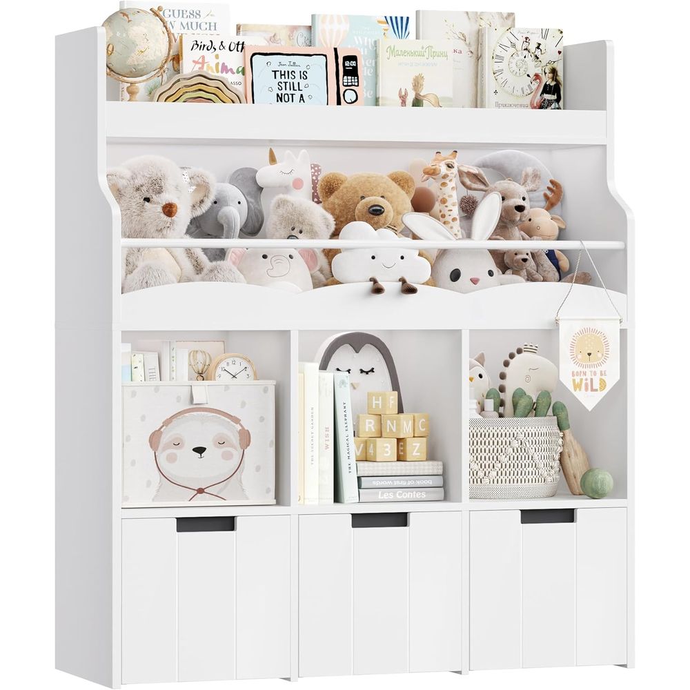 Kids Storage Toys - 子供用おもちゃ収納オーガナイザー（本棚付き）、多機能本棚（3つの可動式おもちゃオーガナイザー付き）、子供部屋用、子供用本棚