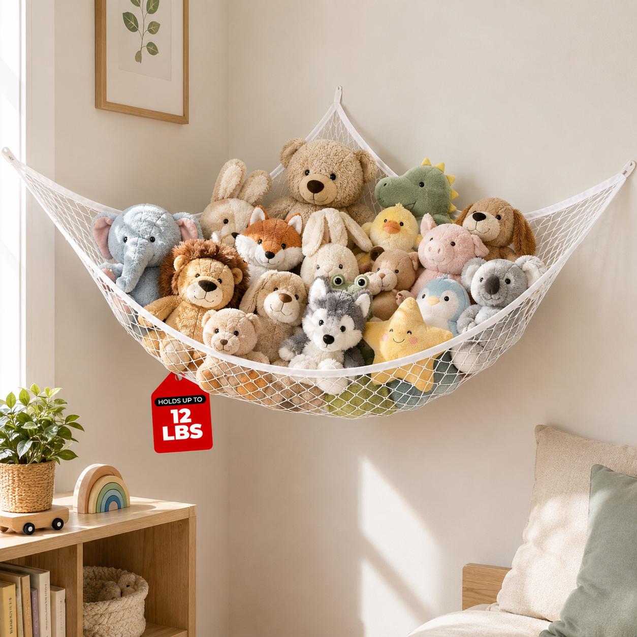 Kids Storage Toys - メッシュおもちゃ収納ハンモック 吊り下げ式ぬいぐるみオーガナイザーネット 大型省スペース壁コーナーホルダー 中空デザイン 子供部屋 保育園