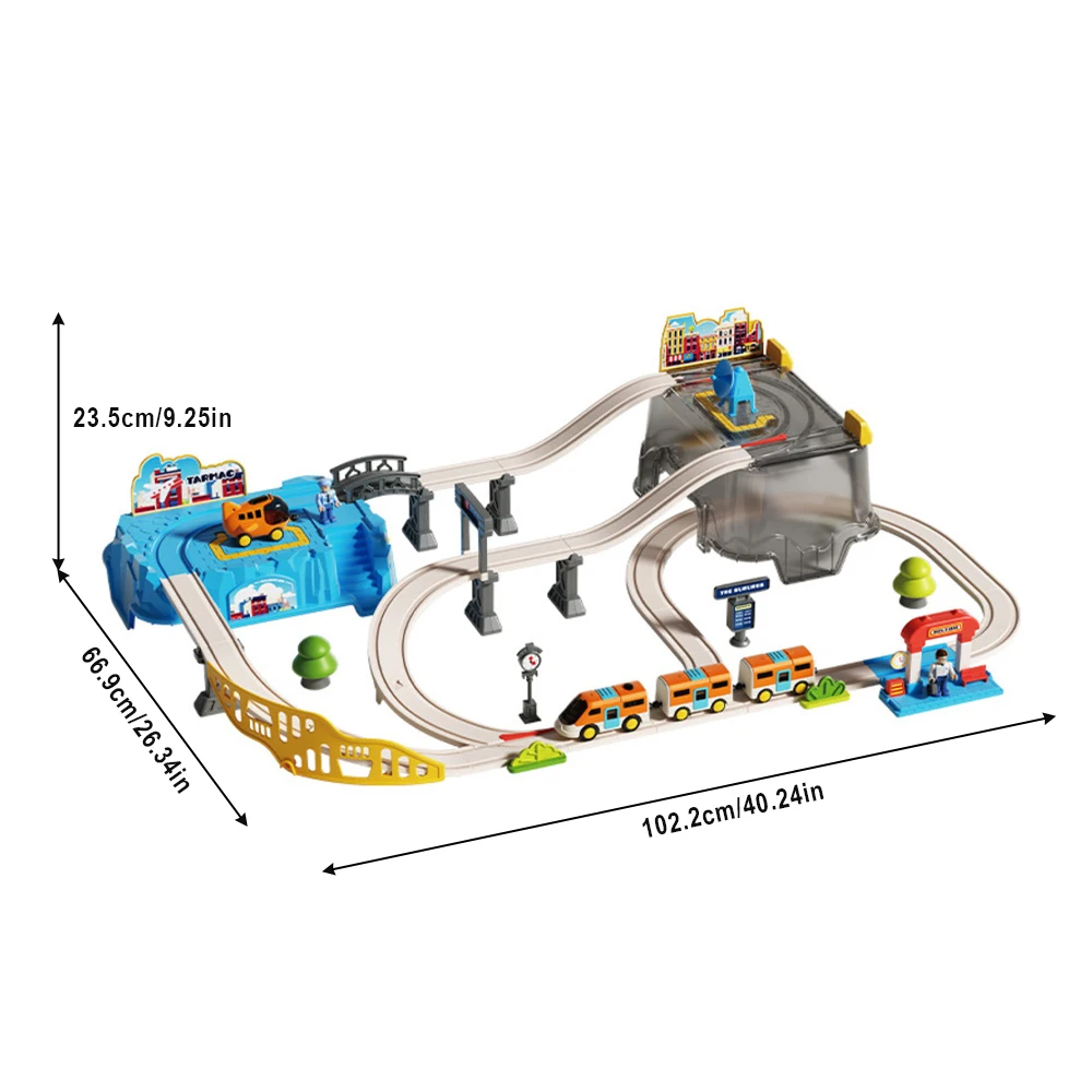 Kids Storage Toys - 空港をテーマにした電車線路おもちゃセット 収納ボックス付き インタラクティブな子供向けおもちゃ 創造的な遊びと想像力の発達に
