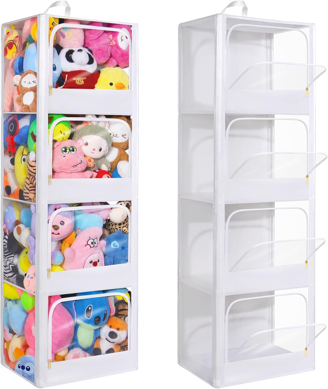 Kids Storage Toys - 4段透明ジッパー式防塵ぬいぐるみ収納オーガナイザー、横置き＆縦置き両用、大容量、子供部屋収納に最適