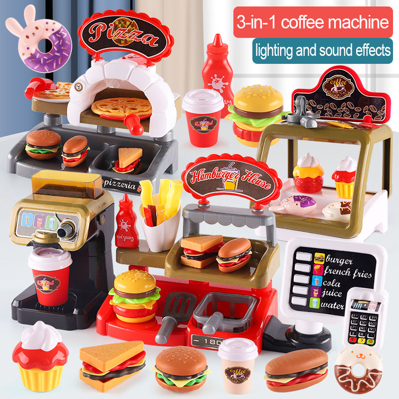 Toy Cash Register - 子供のためのミニ教育用ロールプレイハウスおもちゃ、子供、キッチン、ファーストフード、レストラン、ハンバーガー、ケーキ、コーヒーマシン、ダシアーセット、子供
