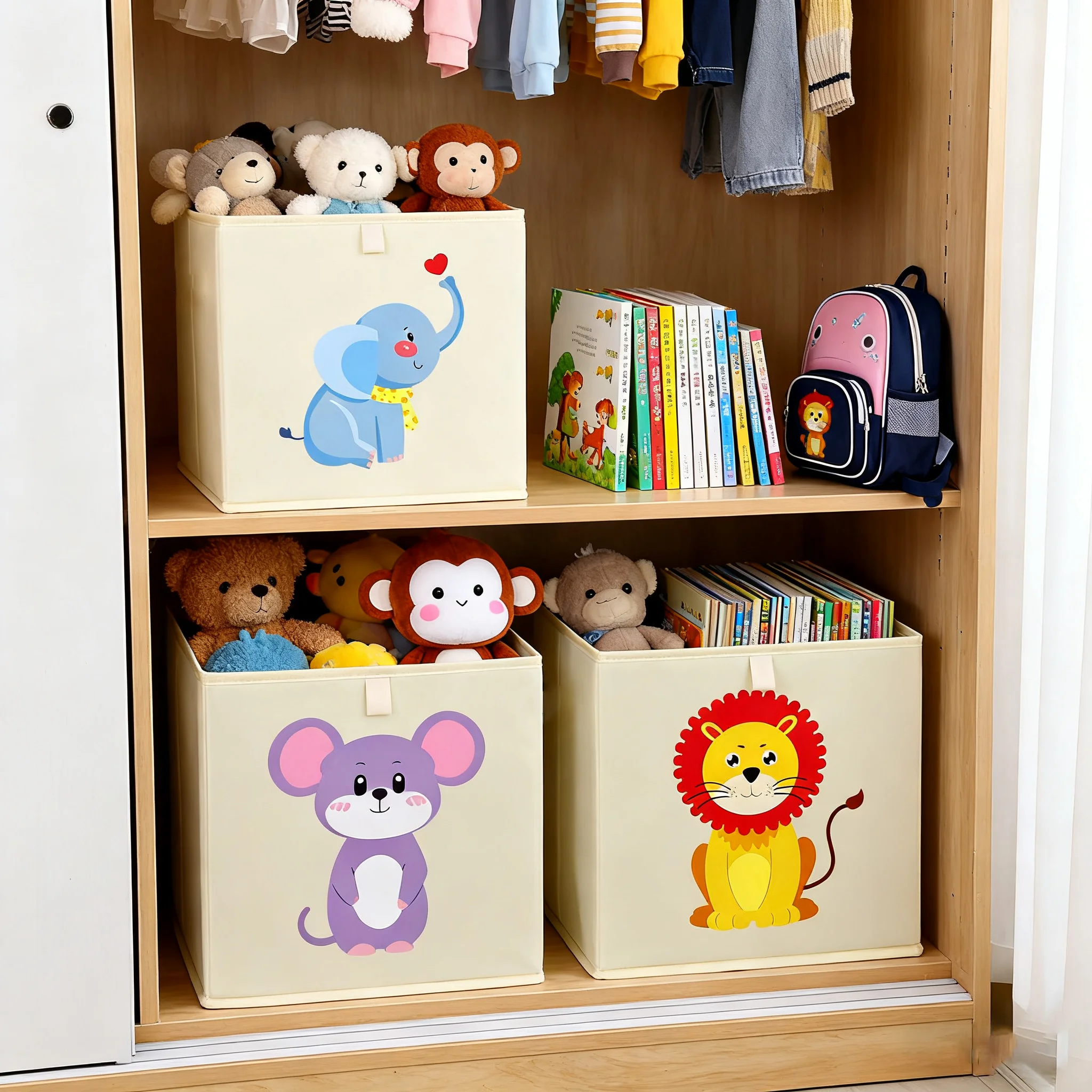 Kids Toys Basket - かわいい漫画柄の子供用収納バスケット、おもちゃオーガナイザーボックス、保育園、幼稚園、寝室、プレイルーム、リビングルーム、衣類、書籍収納用