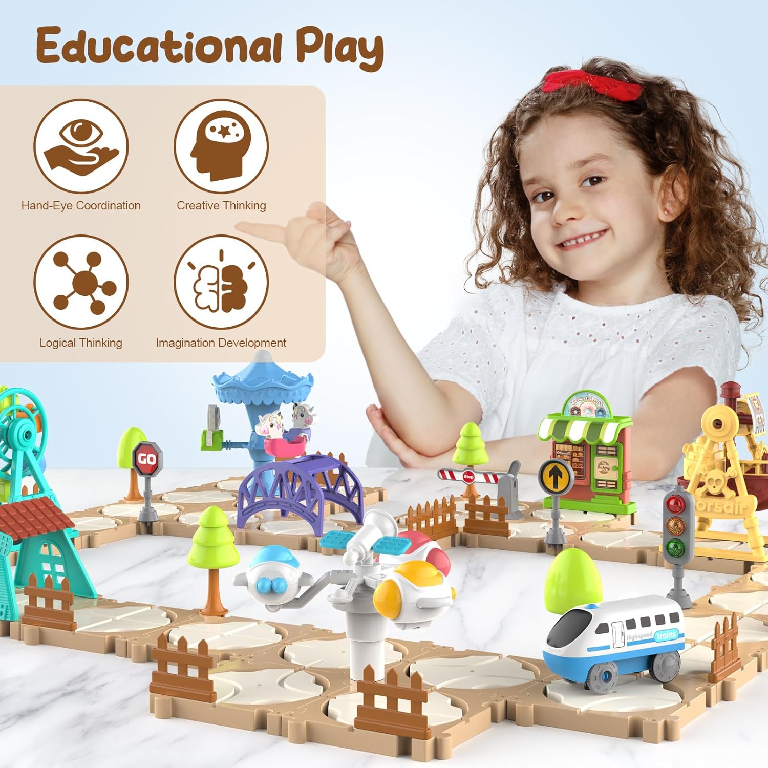 DIY パズルトラックカーセット組み立てシーンレールトレイン - Kids Toys Learning のレビューと価格