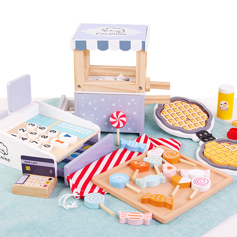 木製キッズレジスターごっこ遊びセット、インタラクティブなチェ - Toy Cash Register のレビューと価格
