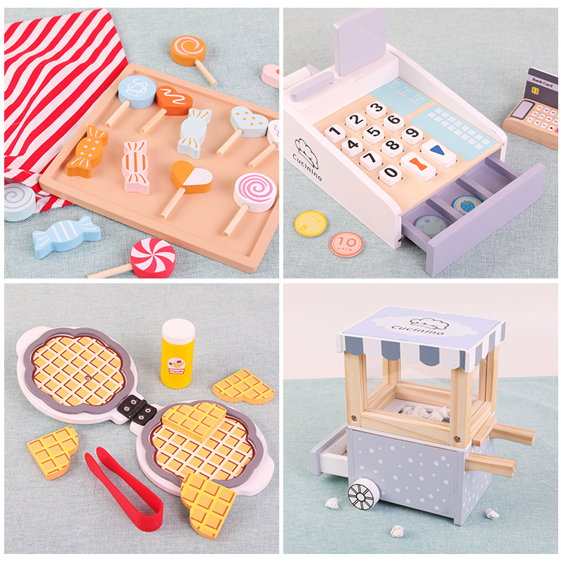 木製キッズレジスターごっこ遊びセット、インタラクティブなチェ - Toy Cash Register のレビューと価格