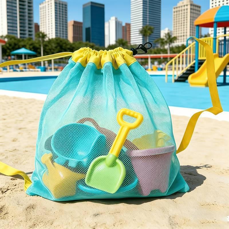 大容量ポータブルメッシュビーチ収納バッグ通気性のある折りたた - Kids Toys Bag のレビューと価格