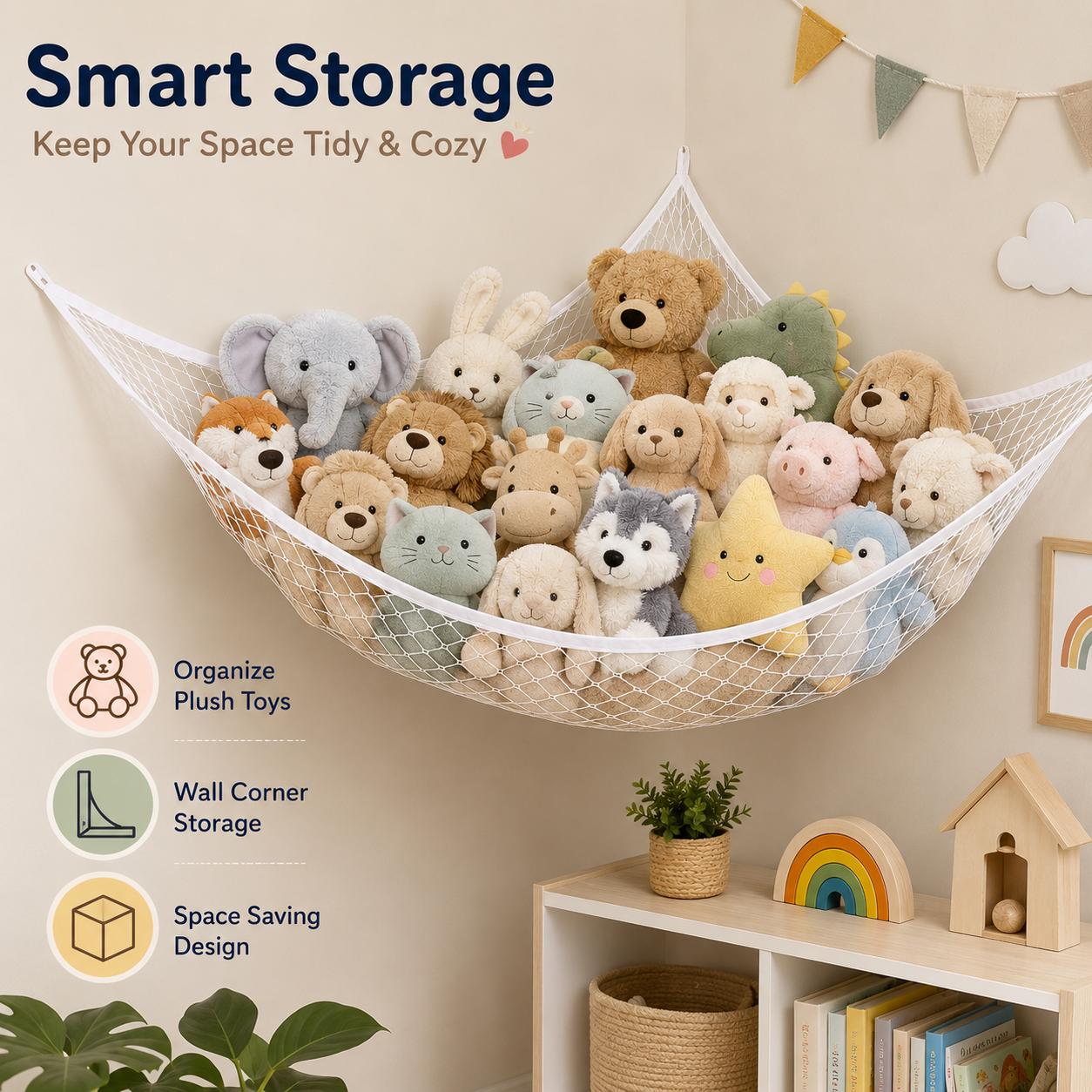 メッシュおもちゃ収納ハンモック 吊り下げ式ぬいぐるみオーガナ - Kids Storage Toys のレビューと価格