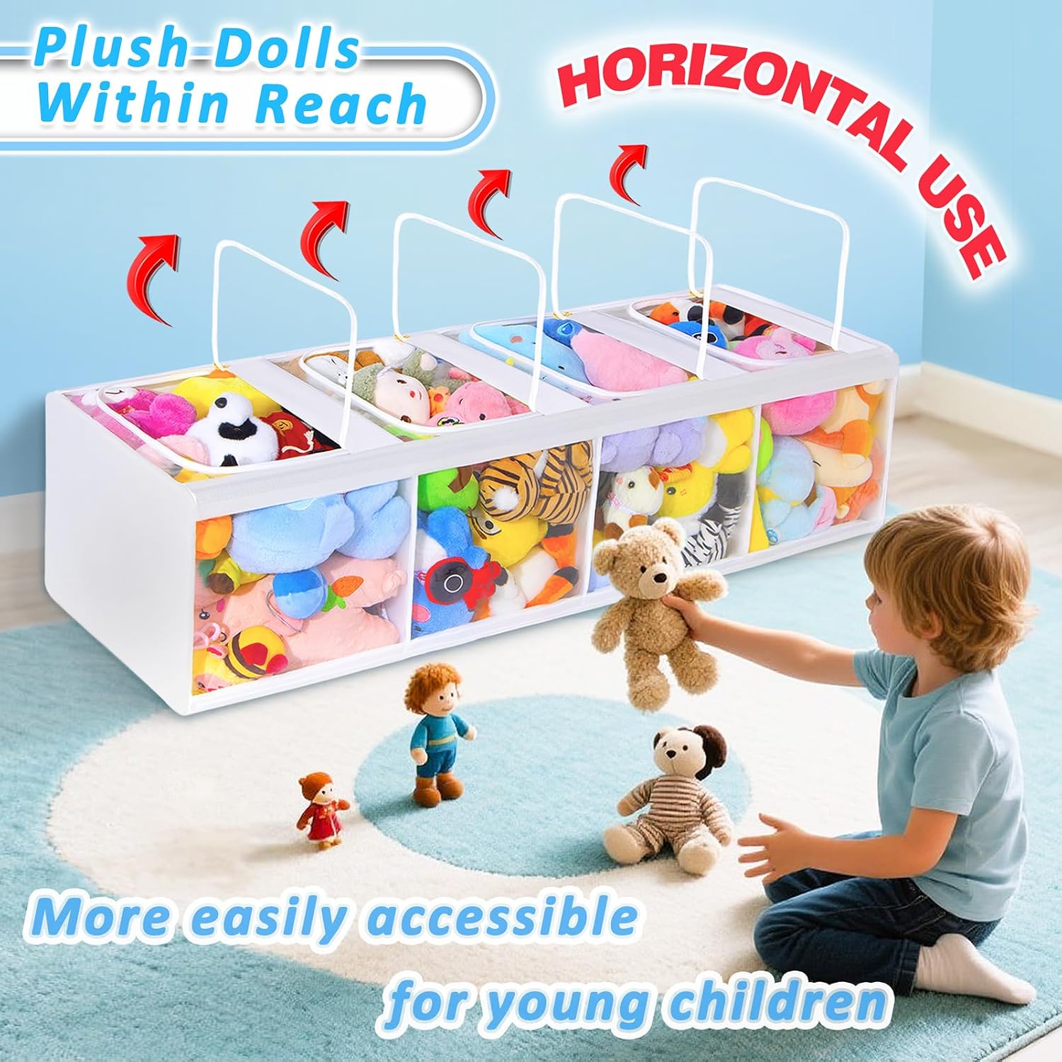 4段透明ジッパー式防塵ぬいぐるみ収納オーガナイザー、横置き＆ - Kids Storage Toys のレビューと価格