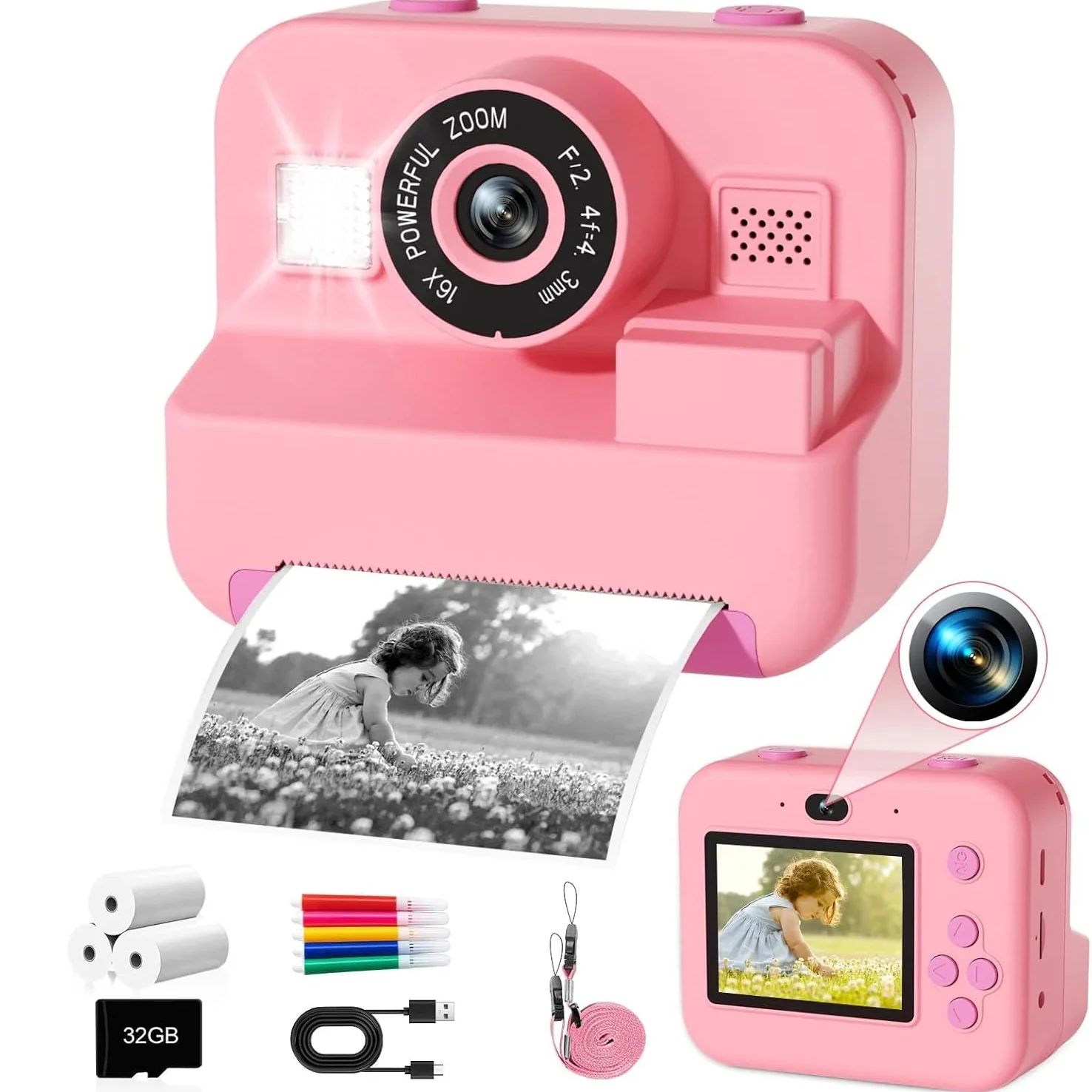 Newインスタントプリントカメラ 32 グラムカード付き熱写 - Kids Toys Top View のレビューと価格