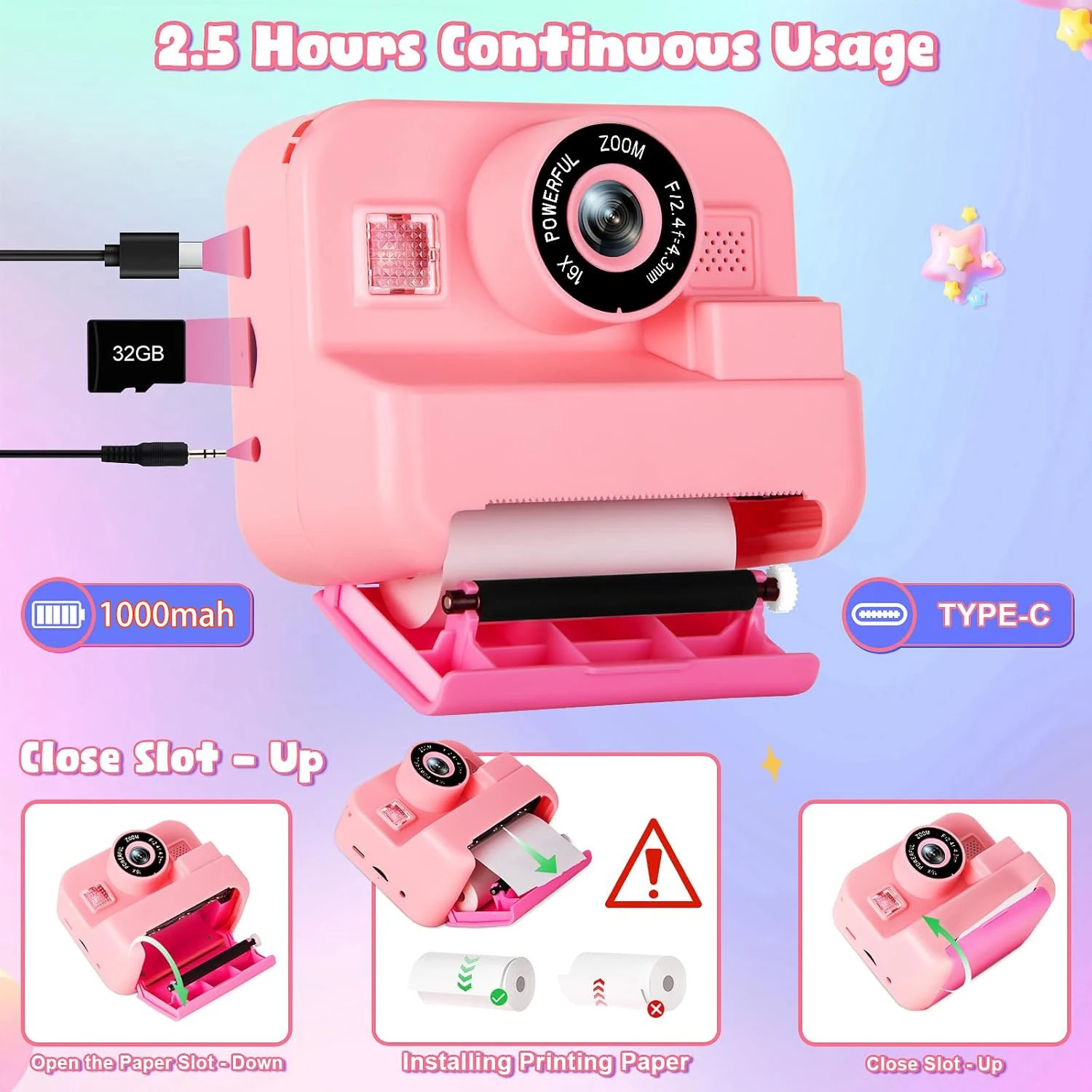 Newインスタントプリントカメラ 32 グラムカード付き熱写 - Kids Toys Top View のレビューと価格
